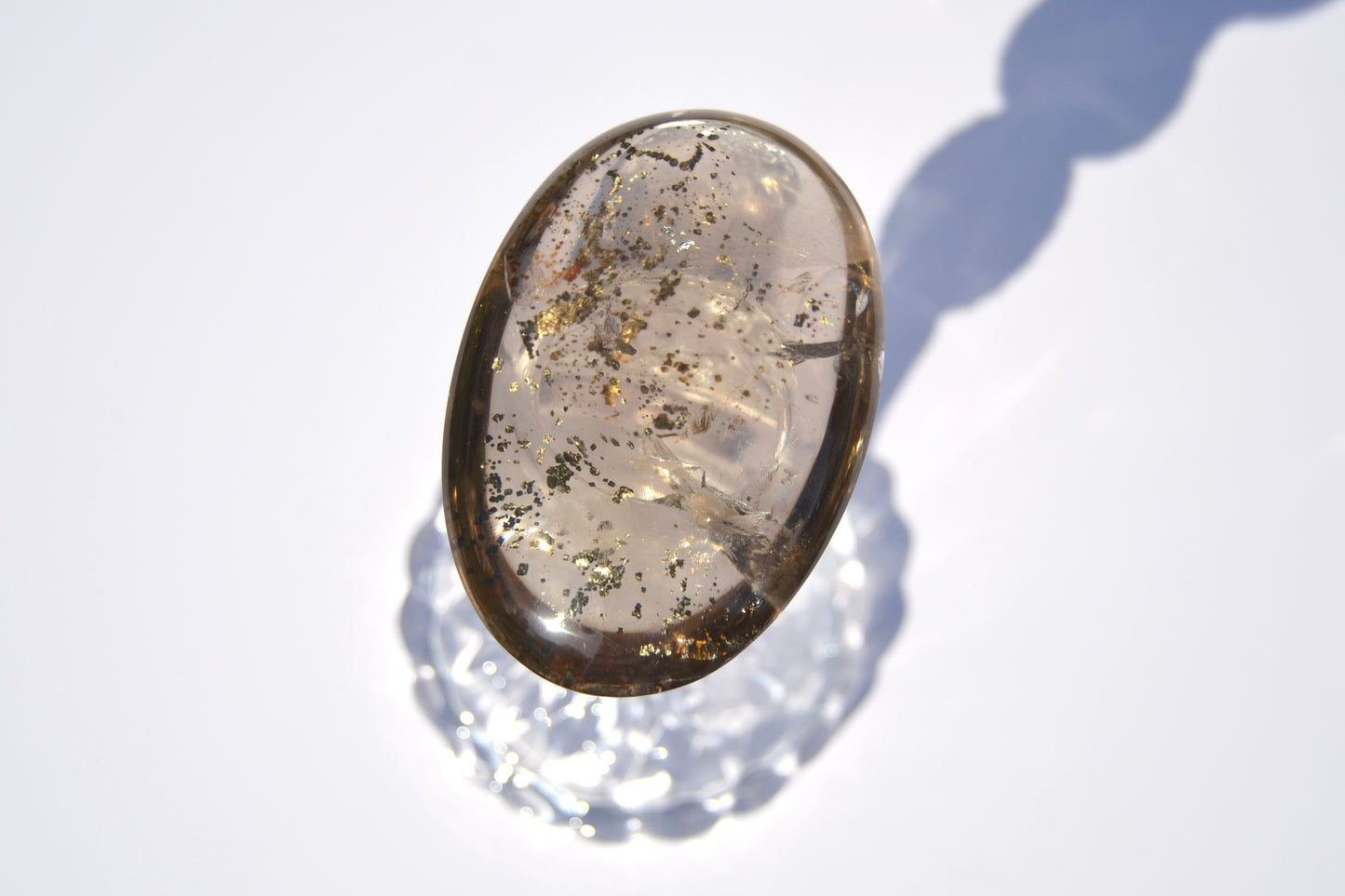 Smokey Lemurian Palm with Pyrite