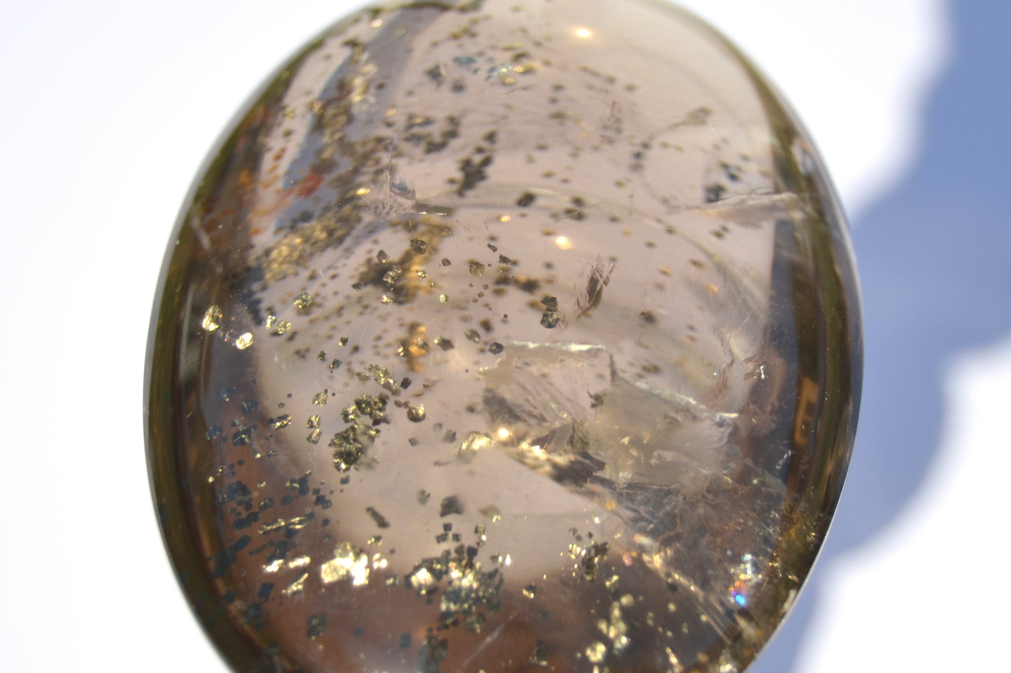 Smokey Lemurian Palm with Pyrite