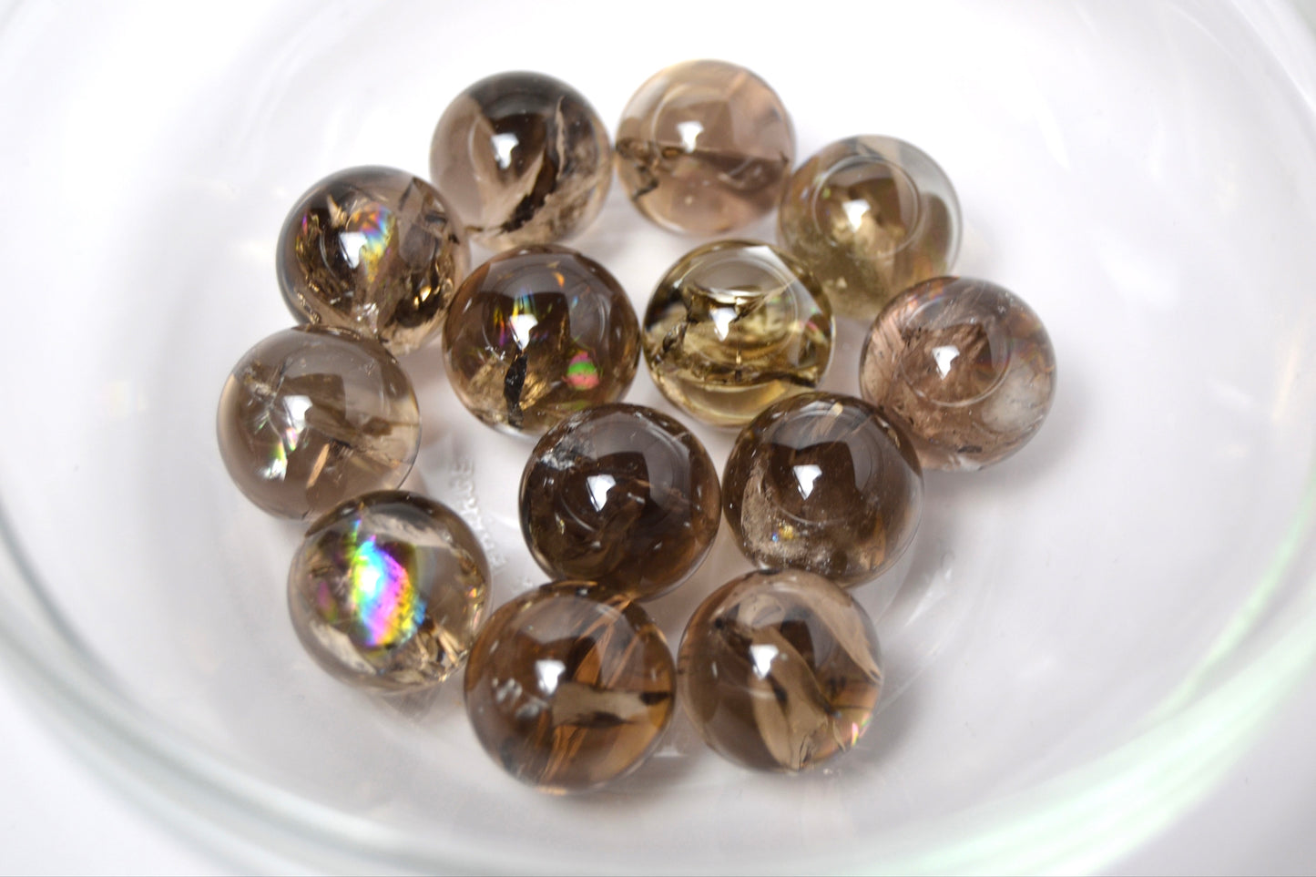 Smokey Quartz Mini Spheres with Rainbows